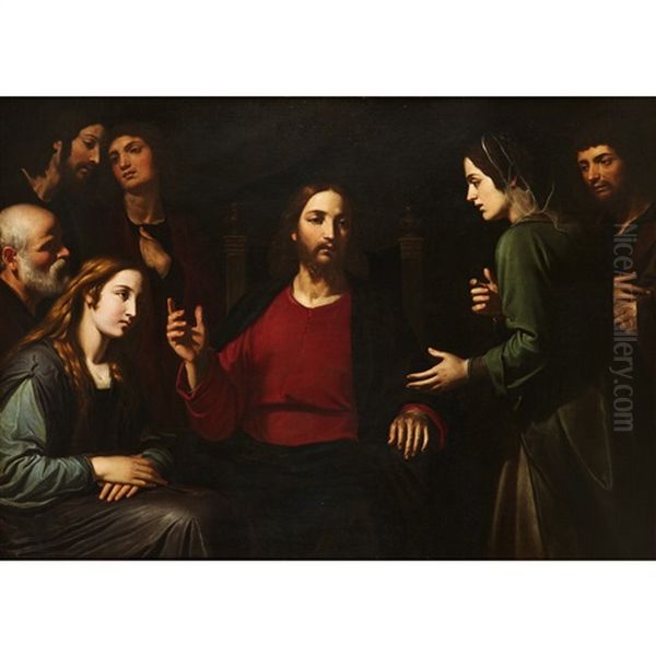 Christ In The House Of Mary And Martha Oil Painting by Giovanni Bernardino Azzolini