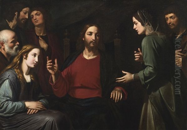 Christ In The House Of Mary And Martha Oil Painting by Giovanni Bernardino Azzolini