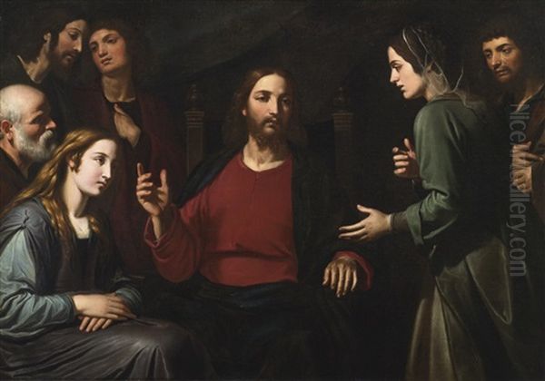 Christ In The House Of Mary And Martha Oil Painting by Giovanni Bernardino Azzolini