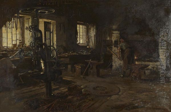 The Smithy Oil Painting by Patrick William Adam