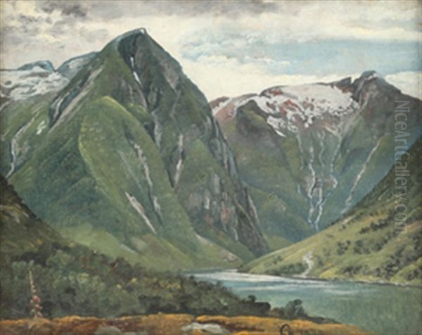 Landskap Med Hoye Fjell Oil Painting by Knud Andreassen Baade