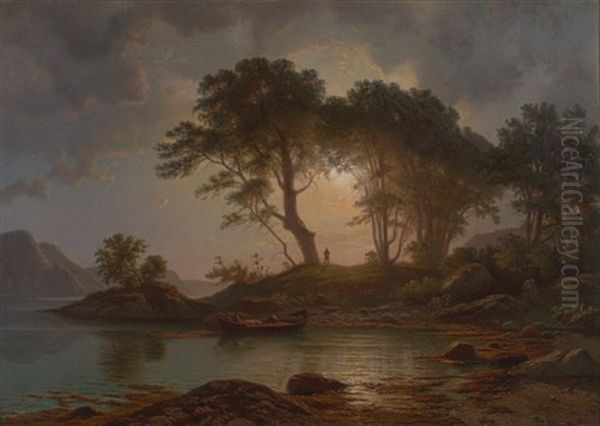 Landskap Oil Painting by Knud Andreassen Baade