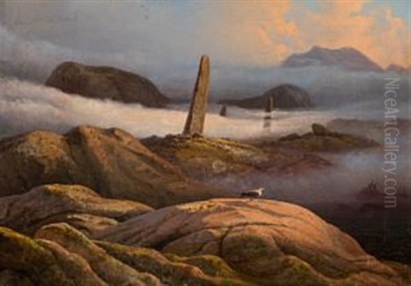 Bauta Ved Fjorden Oil Painting by Knud Andreassen Baade