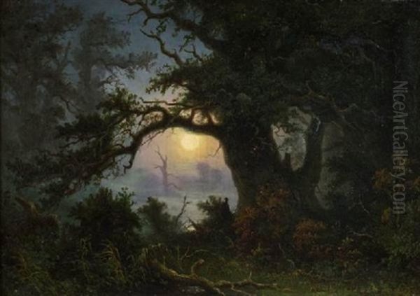 Paysage Marecageux Au Clair De Lune Oil Painting by Knud Andreassen Baade