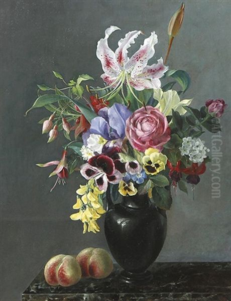 Blumenstilleben Mit Lilien, Rosen, Stiefmutterchen Und Fuchsien Oil Painting by Alfrida Baadsgaard