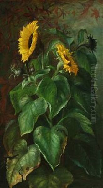 Sunflowers Oil Painting by Alfrida Baadsgaard