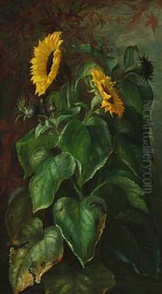 Sunflowers Oil Painting by Alfrida Baadsgaard