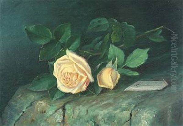 Roses On A Oil Painting by Alfrida Baadsgaard