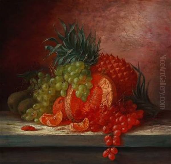 Still Life With Pineapple, Grapes And Oranges Oil Painting by Alfrida Baadsgaard