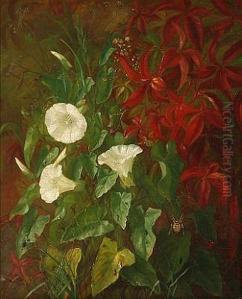 Bindweed At A Garden Wall Oil Painting by Alfrida Baadsgaard