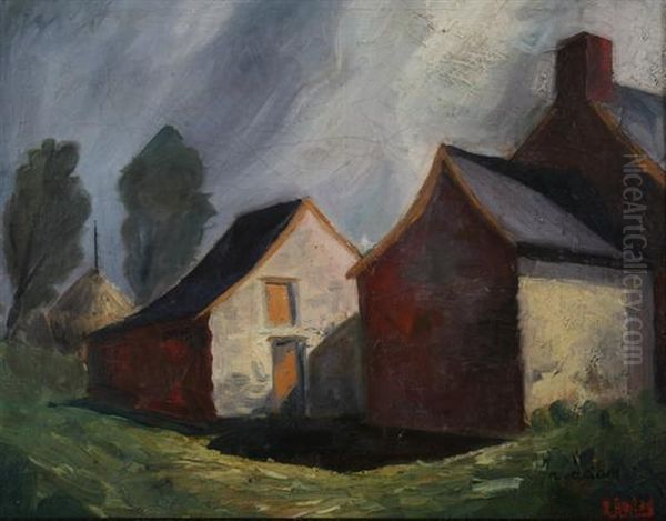 Farmhouses And Shadows Oil Painting by Raoul Adam