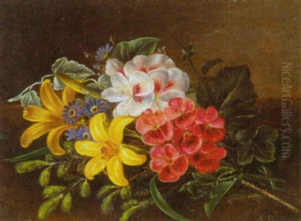 Blomsteropstilling Oil Painting by Alfrida Baadsgaard