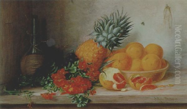 Stilleben Mit Goldlack, Ananas Und Orangen Oil Painting by Alfrida Baadsgaard