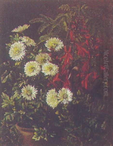 Opstilling Med Blomster I Krukker Oil Painting by Alfrida Baadsgaard