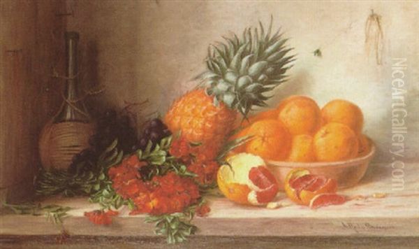 Stilleben Mit Goldlack, Ananas, Orangen Und Chiantiflasche Oil Painting by Alfrida Baadsgaard