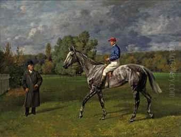 Corelli Ii With Jockey And A Gentleman Oil Painting by Richard Benno Adam