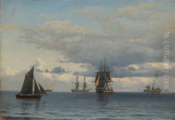 Sailboats On A Calm Ocean Oil Painting by Carl Emil Baagoe