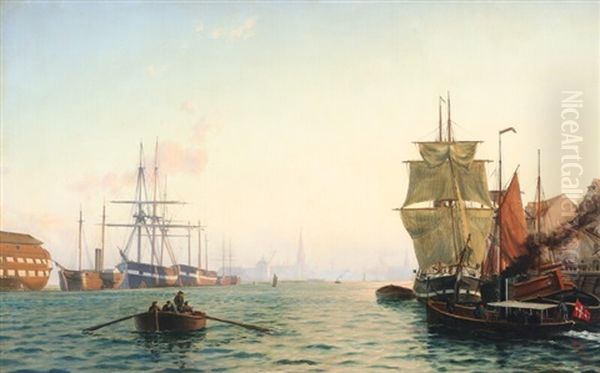 Scenery From The Harbor Of Copenhagen In The Early Evening Light Oil Painting by Carl Emil Baagoe