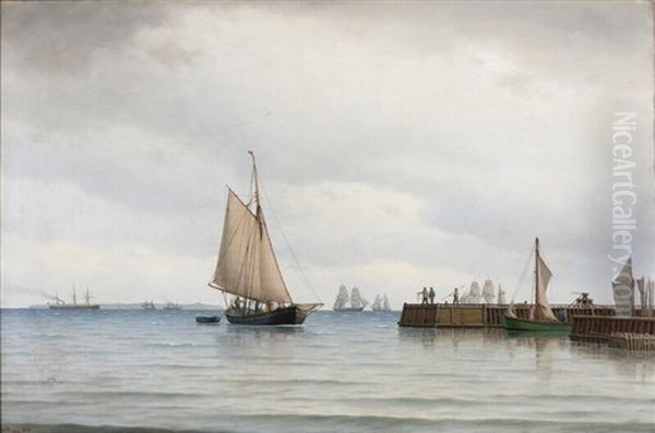 Ships Approaching A Harbour by Carl Emil Baagoe