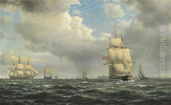 Danish Naval Ships In Oresund North Of Kronborg Oil Painting by Carl Emil Baagoe