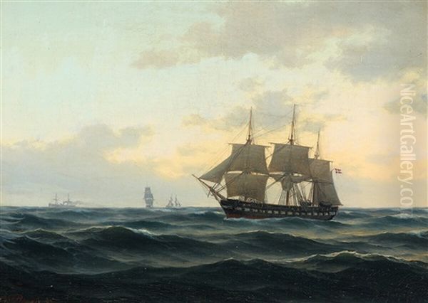 The Frigate Jylland In Evening Light Oil Painting by Carl Emil Baagoe