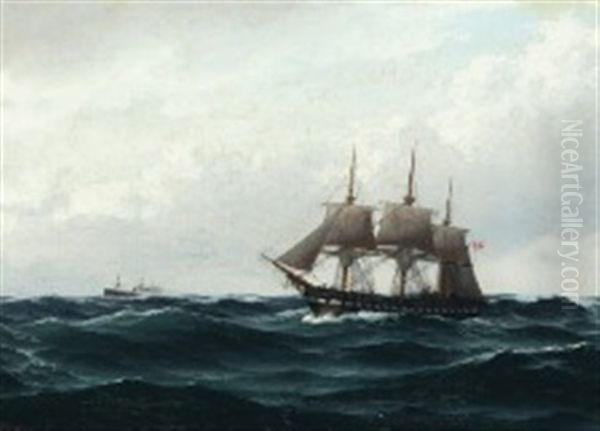 Seascape With Sailing Ship Oil Painting by Carl Emil Baagoe