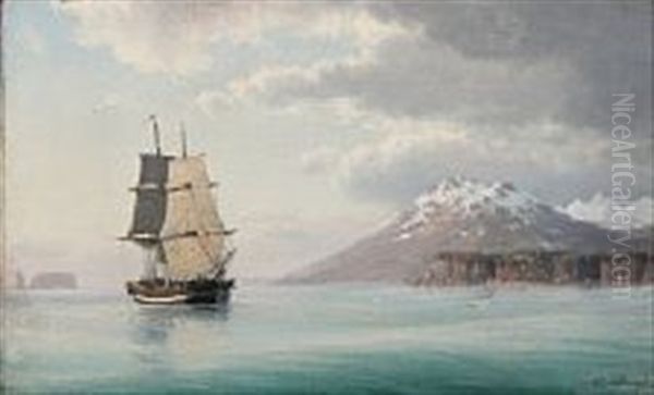 A Sailing Ship Off The Icelandic North Coast Oil Painting by Carl Emil Baagoe