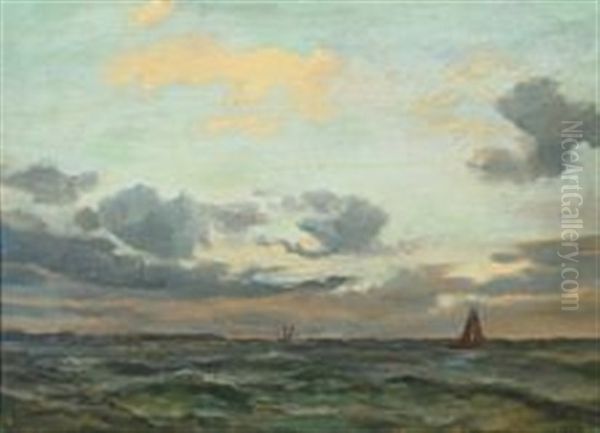 Ships At Sea Oil Painting by Carl Emil Baagoe