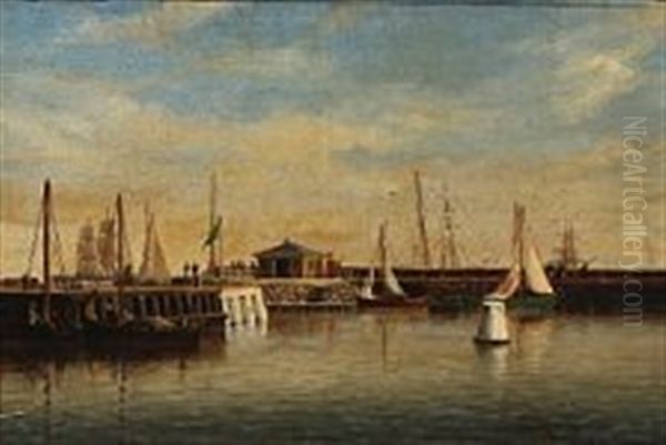 View From The Pier In Elsinore Habour Oil Painting by Carl Emil Baagoe