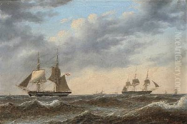 Seascape With Sailing Ships Oil Painting by Carl Emil Baagoe