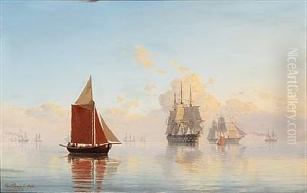 Seascape With Sailing Ships And Boats Oil Painting by Carl Emil Baagoe