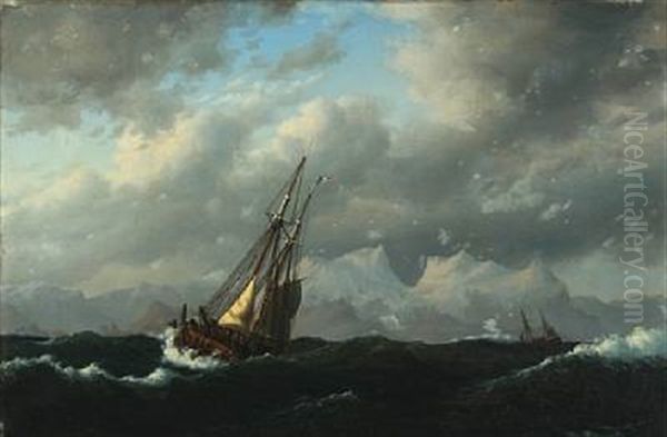 Sejlskibe Under Snefjaelde Oil Painting by Carl Emil Baagoe