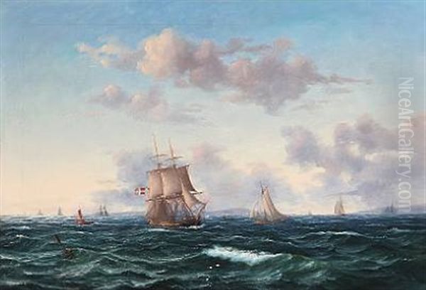 Seascape With Sailing Ships At Sea Oil Painting by Carl Emil Baagoe