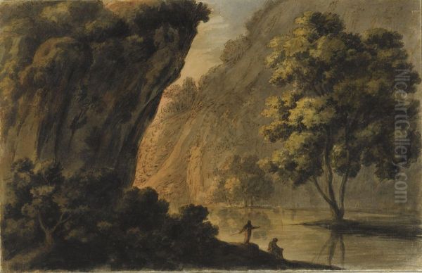 A Ravine With Figures On A River Bank Oil Painting by Robert Adam