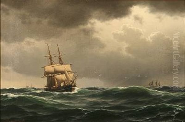 Sailing Ships In Heavy Seas Oil Painting by Carl Emil Baagoe