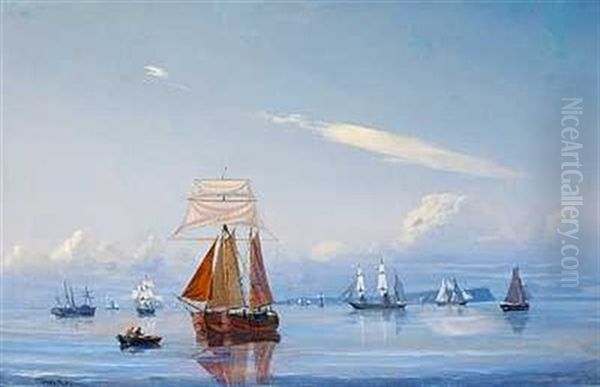 Stille Eftermiddag Pa Sundet, I Baggrunden Ses Hven Oil Painting by Carl Emil Baagoe