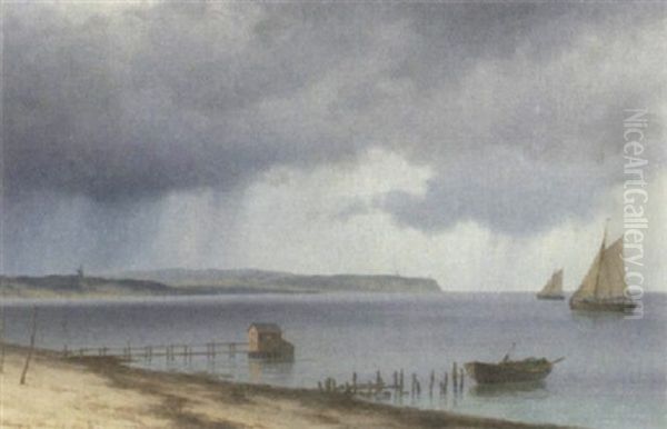 Marine Med Sejlskibe Ud For Hornbaekst Kyst Oil Painting by Carl Emil Baagoe