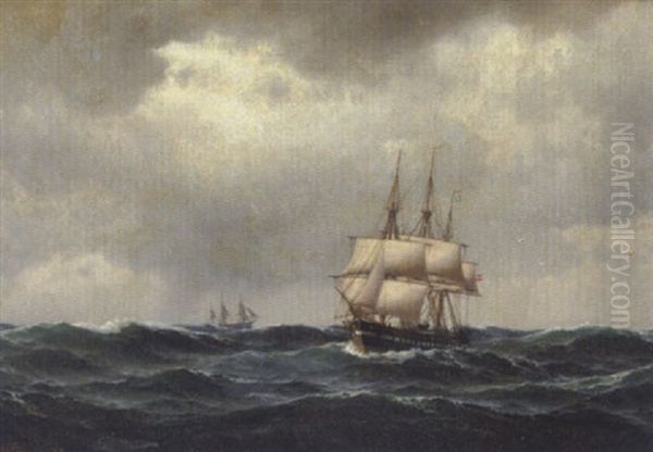 Sejlskibe Pa Havet I Overskyet Vejr Oil Painting by Carl Emil Baagoe