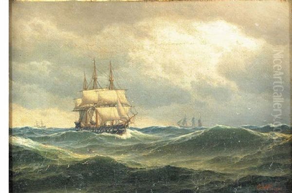 Ships At High Sea Oil Painting by Carl Emil Baagoe