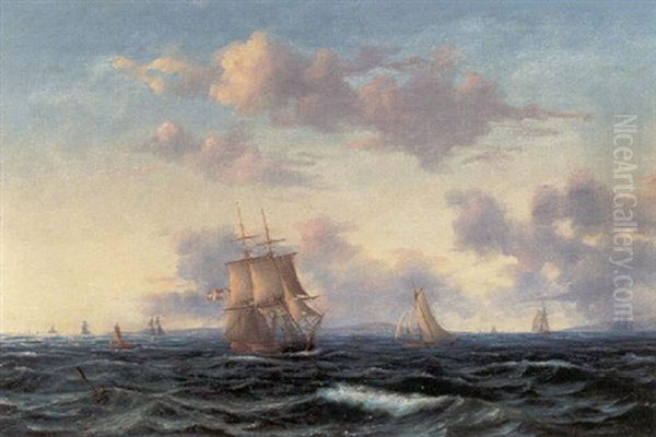 Danske Sejlskibe Pa Havet Oil Painting by Carl Emil Baagoe