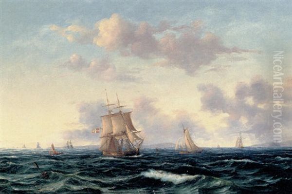 Danske Sejlskibe Pa Havet Oil Painting by Carl Emil Baagoe