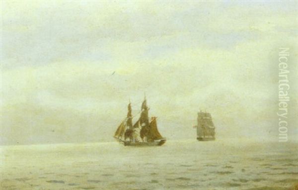 Marine Med Sejlskibe Oil Painting by Carl Emil Baagoe