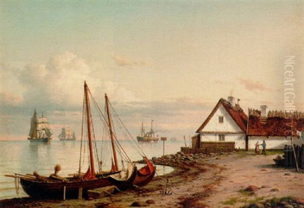 Shipping In An Estuary Oil Painting by Carl Emil Baagoe