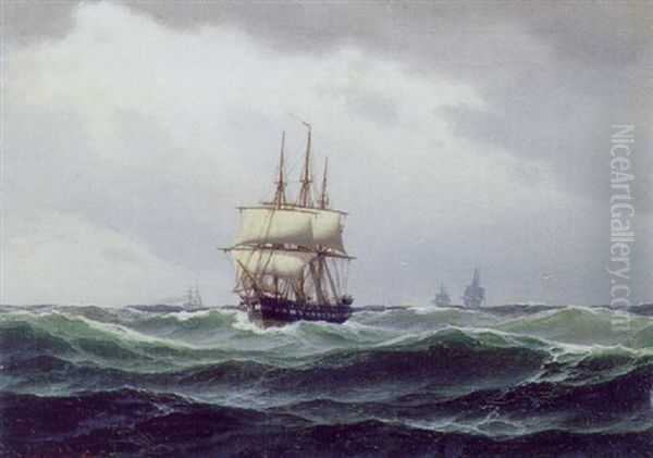 Marine Med Sejlskibe I Hoj So Oil Painting by Carl Emil Baagoe