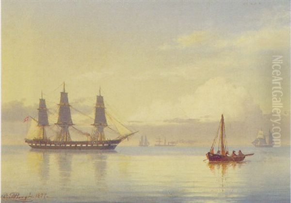 Marine Med Sejkskibe, I Baggrunden Damper Oil Painting by Carl Emil Baagoe