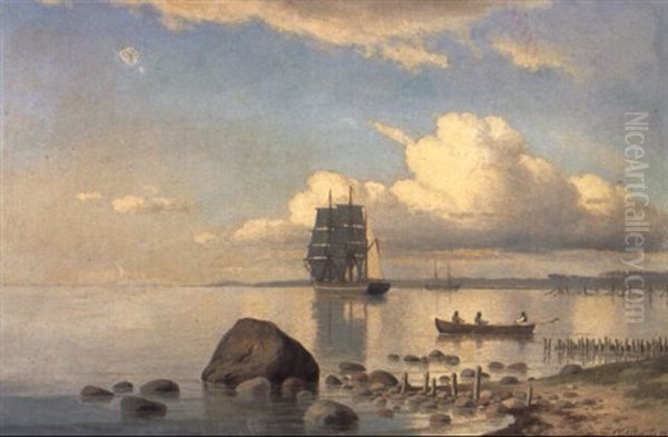 Sejlskibet 'snekkersten' En Stille Formiddag I Sundet Oil Painting by Carl Emil Baagoe