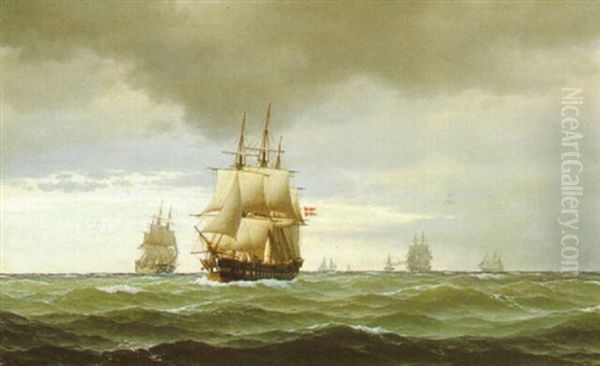 Ships Under Full Sail At Sjaellands Odde, Denmark Oil Painting by Carl Emil Baagoe