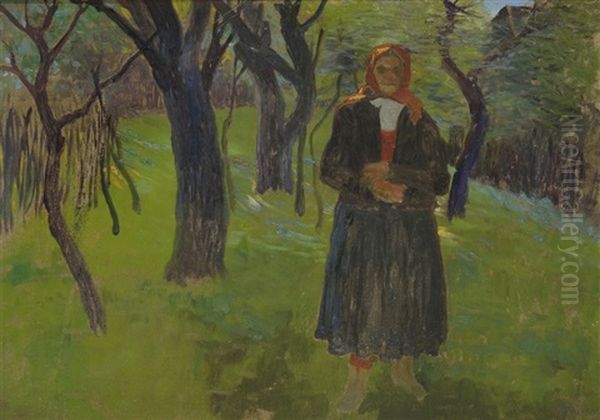 Woman In The Orchard Oil Painting by Hugo Baar