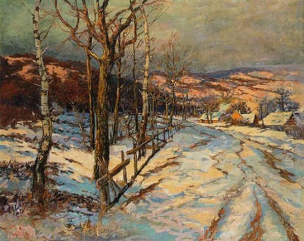 Winterlandschaft Bei Abendsonne Oil Painting by Hugo Baar