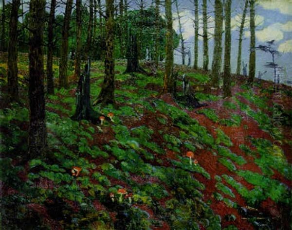 Wald Mit Fliegenpilzen Oil Painting by Hugo Baar